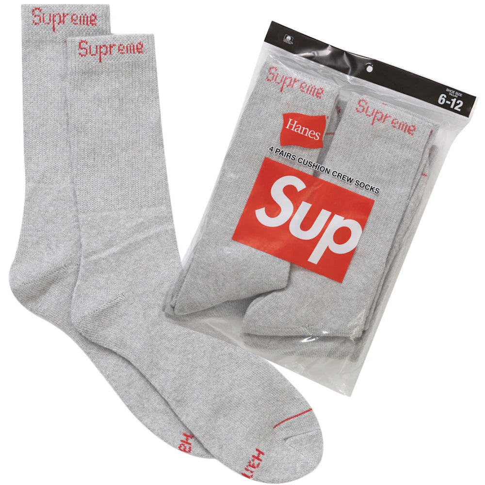 Supreme Hanes Crew Socks (4 Pack) Heather Grey Accessories