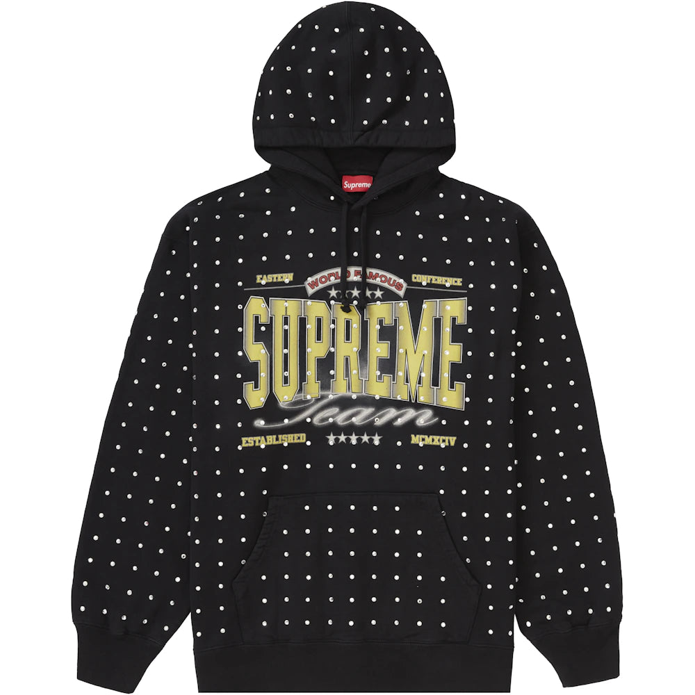 Supreme Rhinestone Hooded Sweatshirt Black Apparel