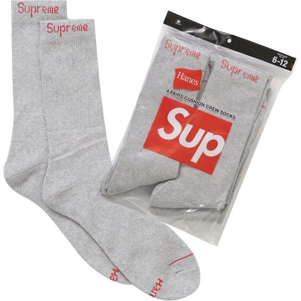 Supreme Hanes Crew Socks (4 Pack) Heather Grey Accessories