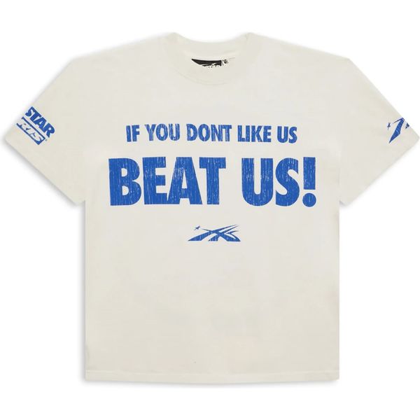 Hellstar Beat Us! T-shirt White/Blue Sports Sweatpants White