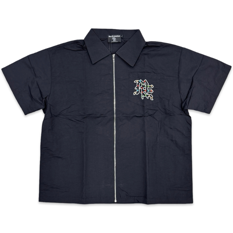 Mixed Emotion ME Rhinestone Zip Up Shirt Black Apparel