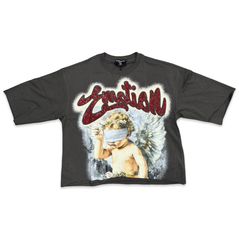 Mixed Emotion Rhinestone Cropped Tee Grey Apparel