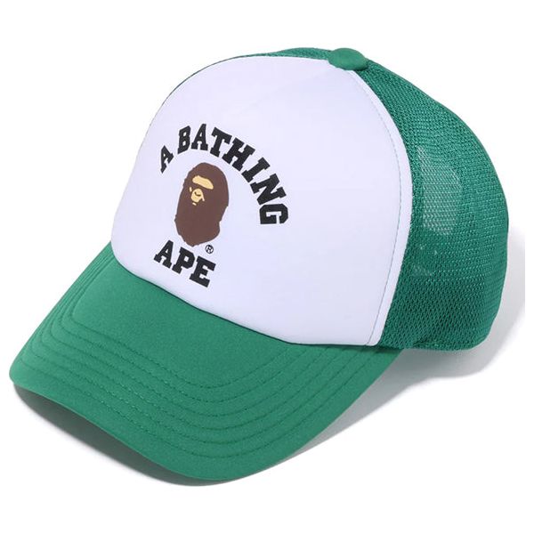 BAPE Online Exclusive College Mesh Cap Green Gold hats