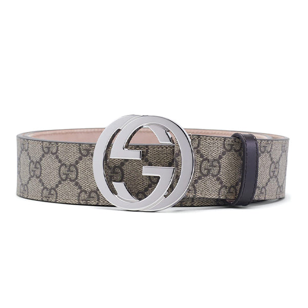 Gucci Belt GG Supreme Interlocking G Buckle 1.5W Beige Ebony/Cocoa (Size 85) Accessories