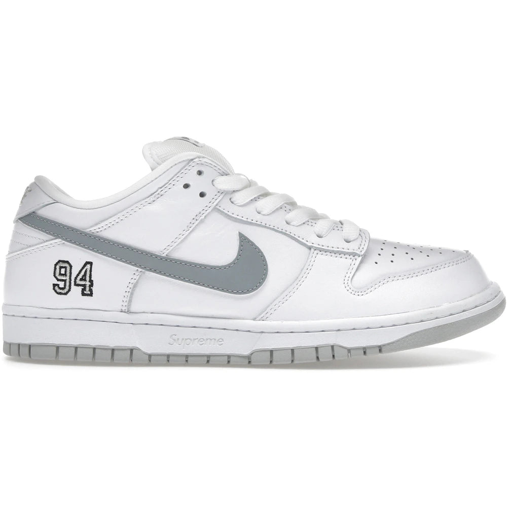 Nike SB Dunk Low Supreme 94 White Metallic Silver Sneakers