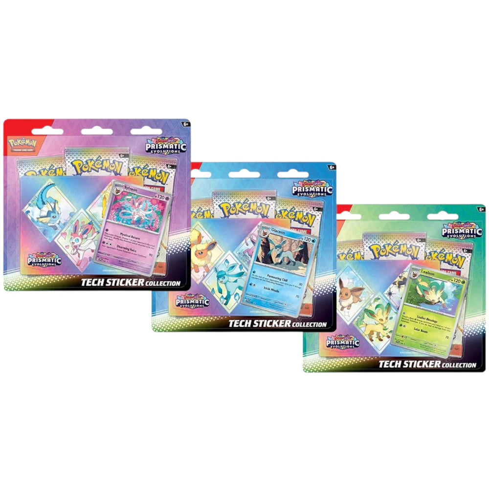 Pokémon Scarlet & Violet Prismatic Evolutions 3 Pack Tech Sticker Collection Trading Cards