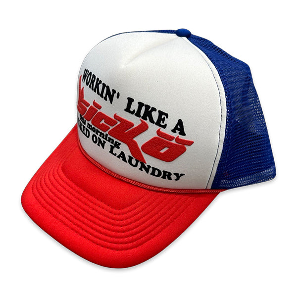 Sicko Born From Pain Laundry Trucker Hat Red/White/Blue Hats