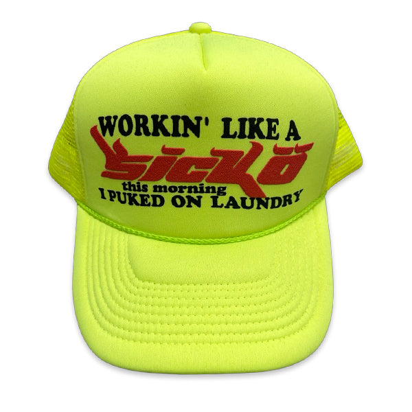 Sicko Born From Pain Laundry Trucker Hat Neon Yellow/Neon Hats