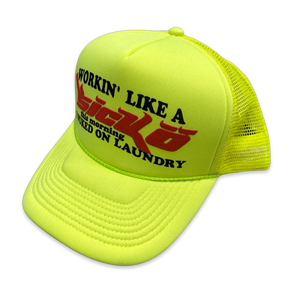 Sicko Born From Pain Laundry Trucker Hat Neon Yellow/Neon Hats