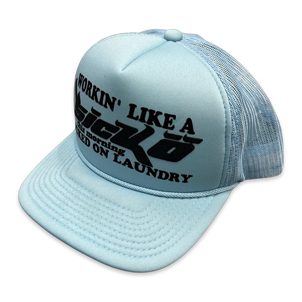 Sicko Born From Pain Laundry Trucker Hat Blue/Black Hats