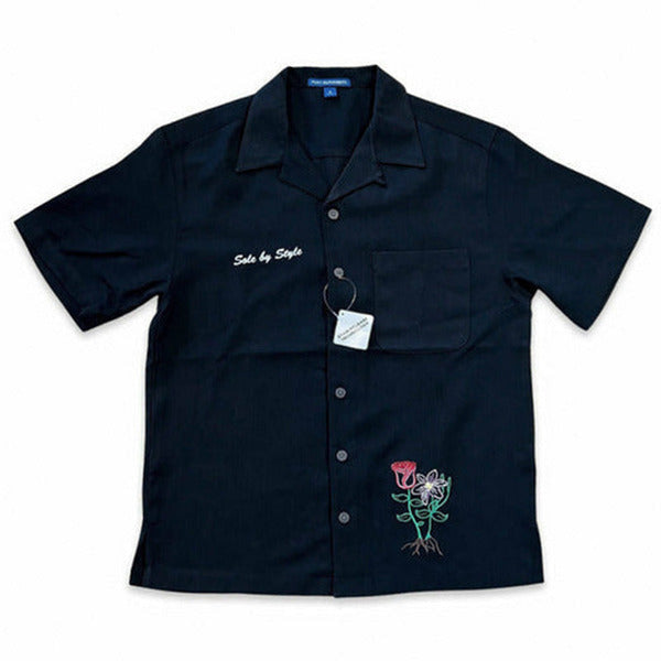 Sole By Style Floral Logo Work Shirt Black Shirts & Tops