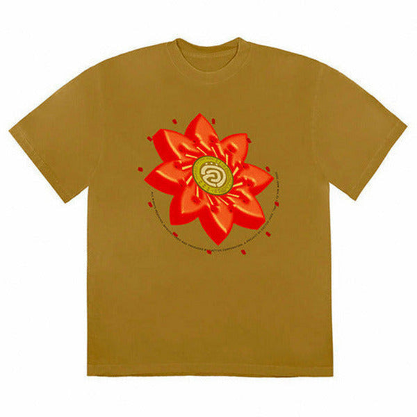 Travis Scott Cactus Jack Flower T-shirt Gold Cactus Jack For Fragment Logo L/S T-Shirt Washed Black