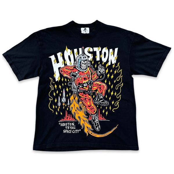 Warren Lotas Houston Texas Space City T-Shirt Black Night of the Butcher Rated X T-shirt White