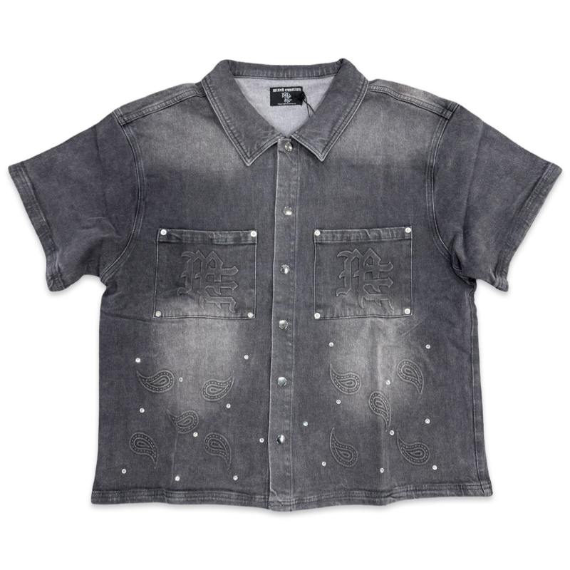 Mixed Emotion Paisley Denim Shirt Grey Apparel