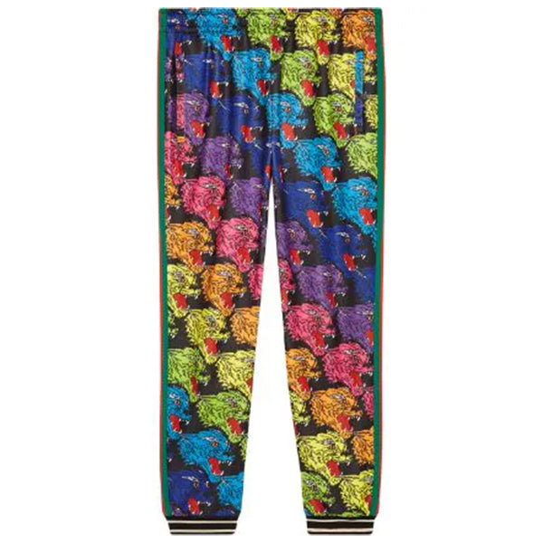Gucci Angry Tiger Printed Jersey Track Pants Rainbow Bottoms