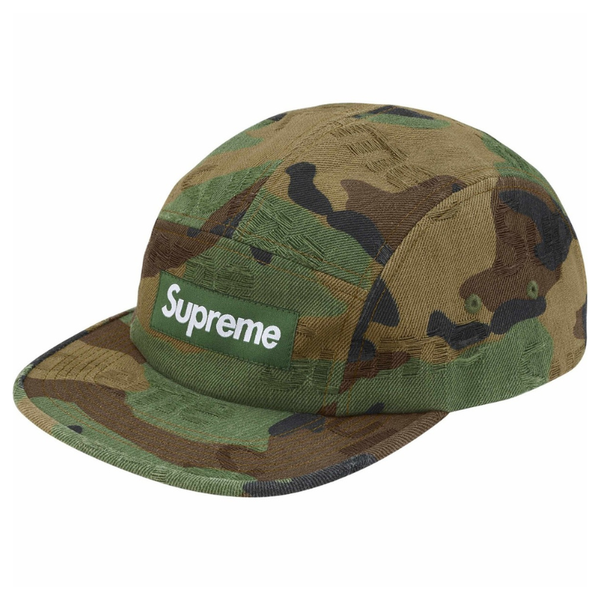 Supreme Jacquard Logos Denim Camp Cap Woodland Camo – Sole By Style