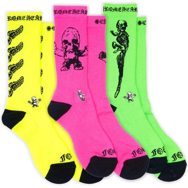 Chrome Hearts Foti Socks (3 pack) Neon Pink/Yellow/Green Accessories