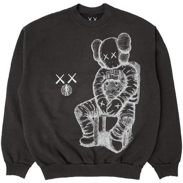 KAWS For Kid Cudi Moon Man Front Print Crewneck Sweatshirt Vintage Black Sweatshirts