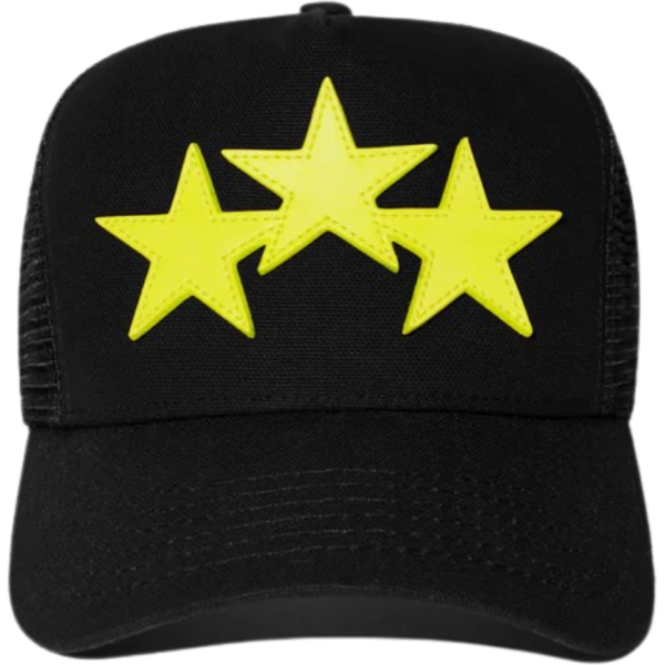 Amiri Three Star Trucker Black Lime Printed Hats