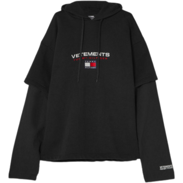 Vetements Tommy Hilfiger Demna 2018 Black Double Sleeve Oversized Hoodie Sweatshirts