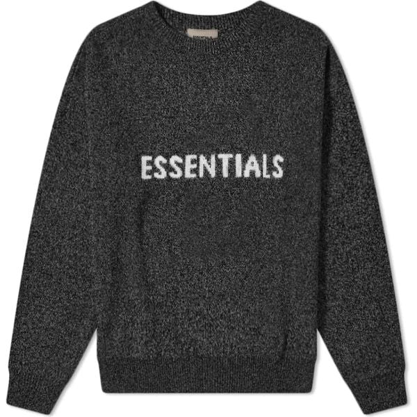 Nicce Vit t-shirt med märkestryck på ryggen och bröstet Essentials Knit Sweater Dark Black Melange Sweatshirts